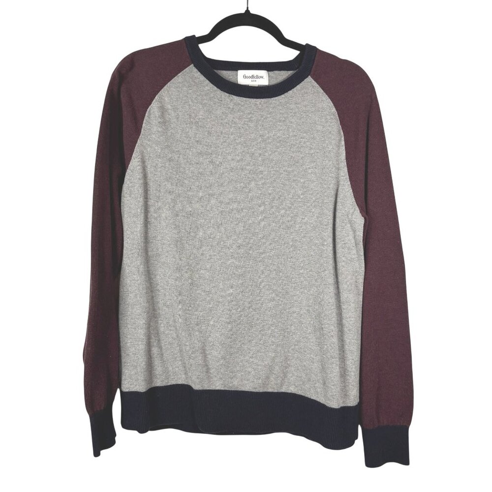 Goodfellow & Co Mens Gray  Burgundy Cotton Raglan Crewneck Shirt Large